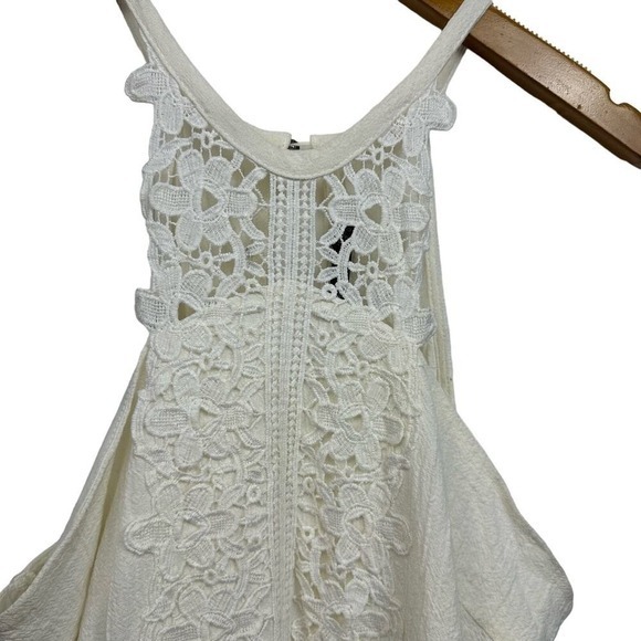Doe & Rae Cream Lace Linen Cotton Cottage Coquette halter mini Dress Small boho - Picture 4 of 14